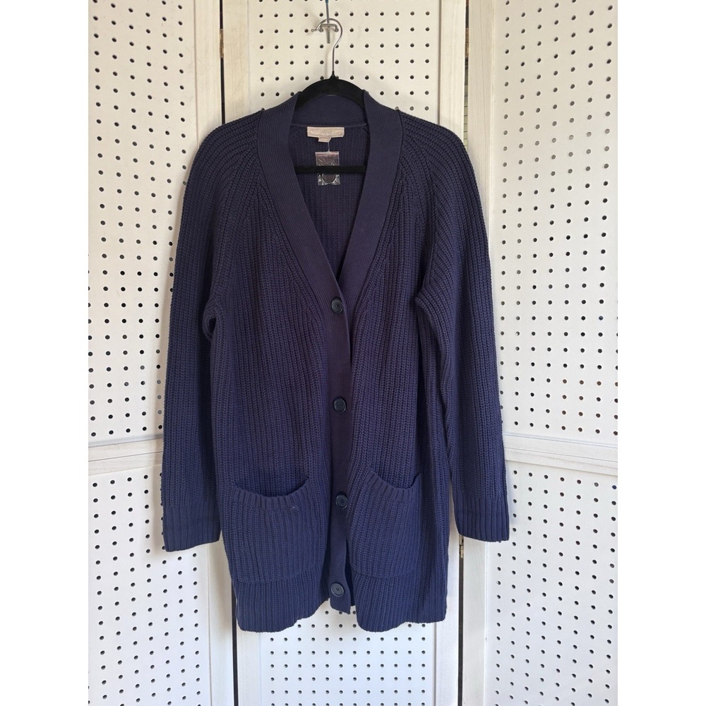Woman Within 2X 26/28 Navy Blue V Neck Button Cardigan Sweater Longline